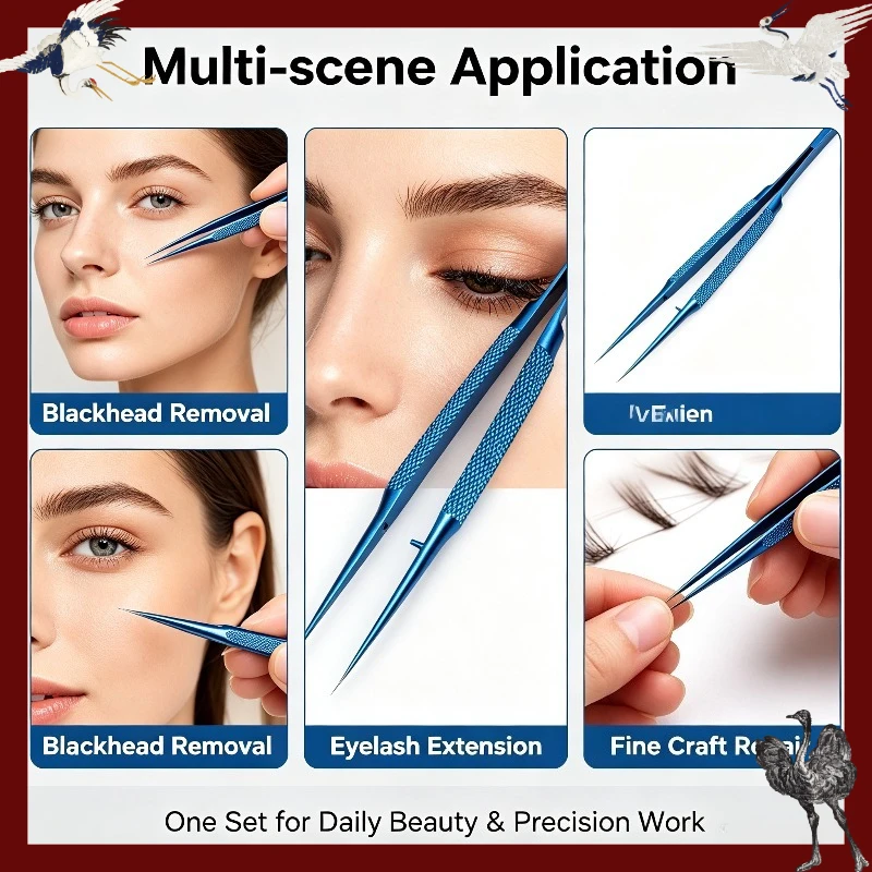 Titanium Precision Blackhead Tweezers Set 0.15mm Ultra Fine Straight Curved Tip Ingrown Hair Remover Anti-rust Skin Care Tool