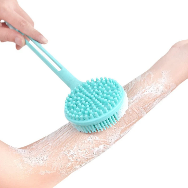 2X Double-Sided Shower Body Brush Silicone Long Handle Bathroom Wash Brush Bathing Massage Back Body Exfoliating Brush