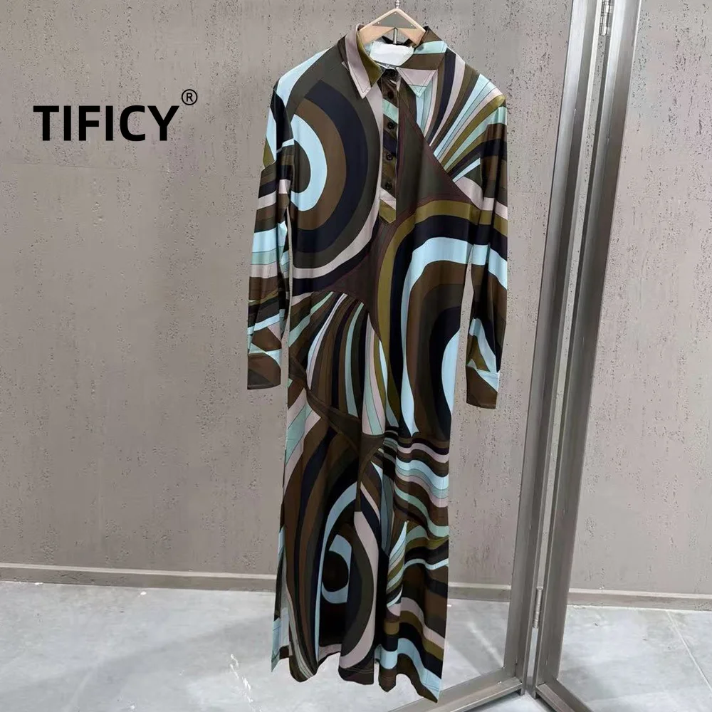 Robes imprimées High Street pour femmes, robe décontractée tendance à col imprimé et coupe droite, style streetwear