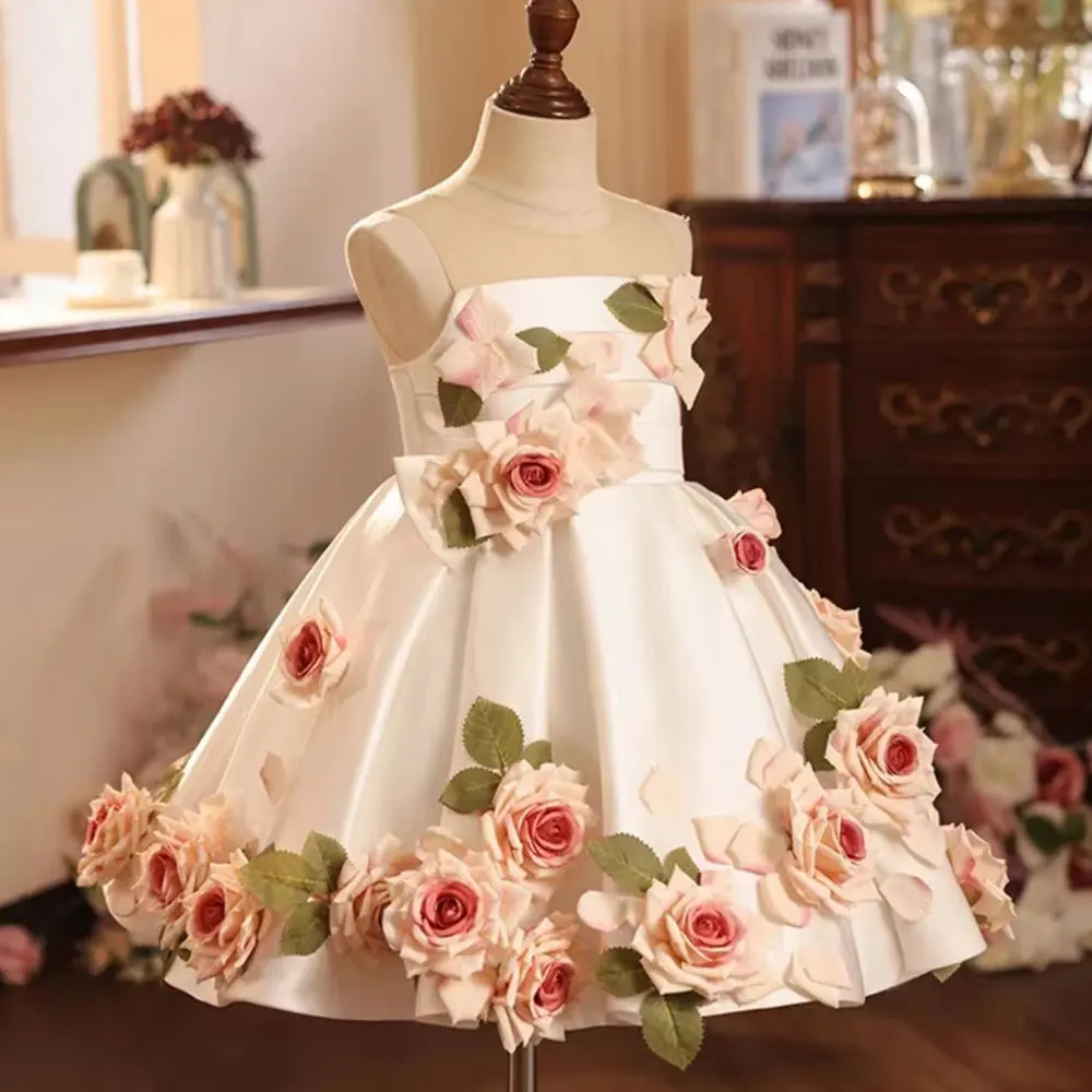 Jill Wish Luxus Arabisch Weiß Blumen Mädchen Kleid Handgemachte Blumen Dubai Baby Kinder Prinzessin Geburtstag Hochzeit Party Kleid J203