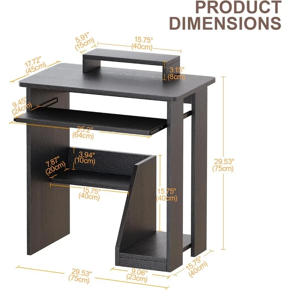 Computer Desk with Monitor Stand Keyboard Tray, 29.5 Inch Study Writing Desk with Storage Shelves Small PC Laptop Table