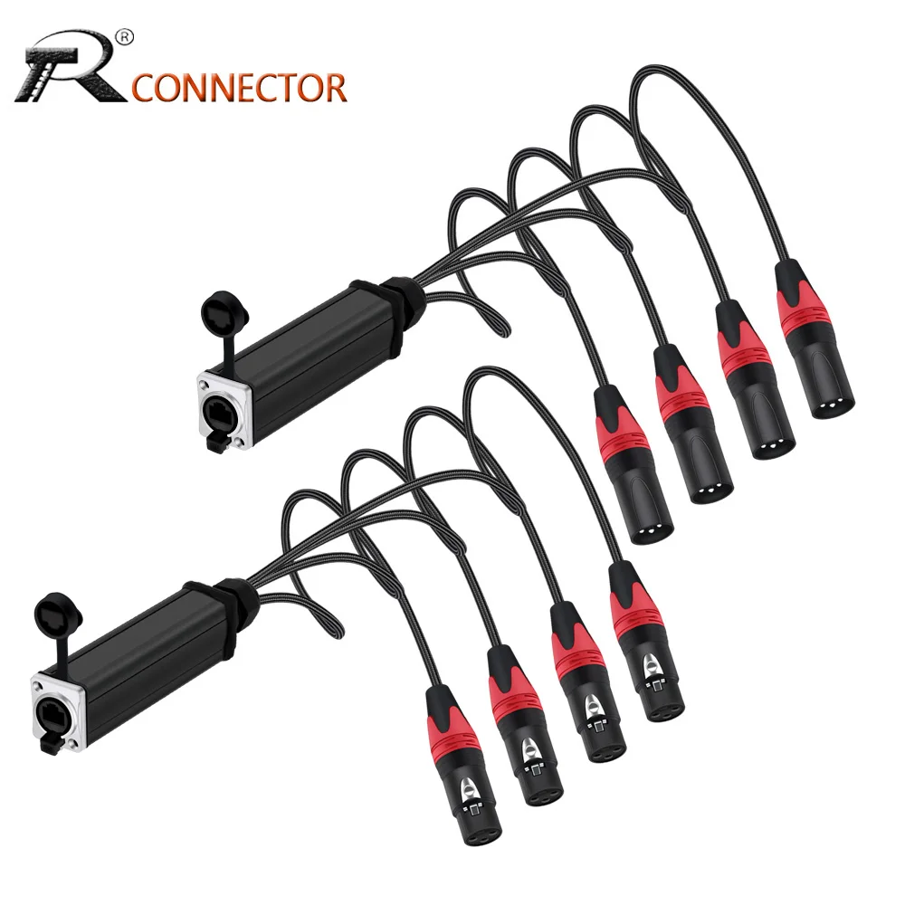 New Network Converter RJ45 CAT5 Female to 4 Channel 3Pins XLR Male/Female IP65 Connector Cable Audio Adaptor Signal Extender