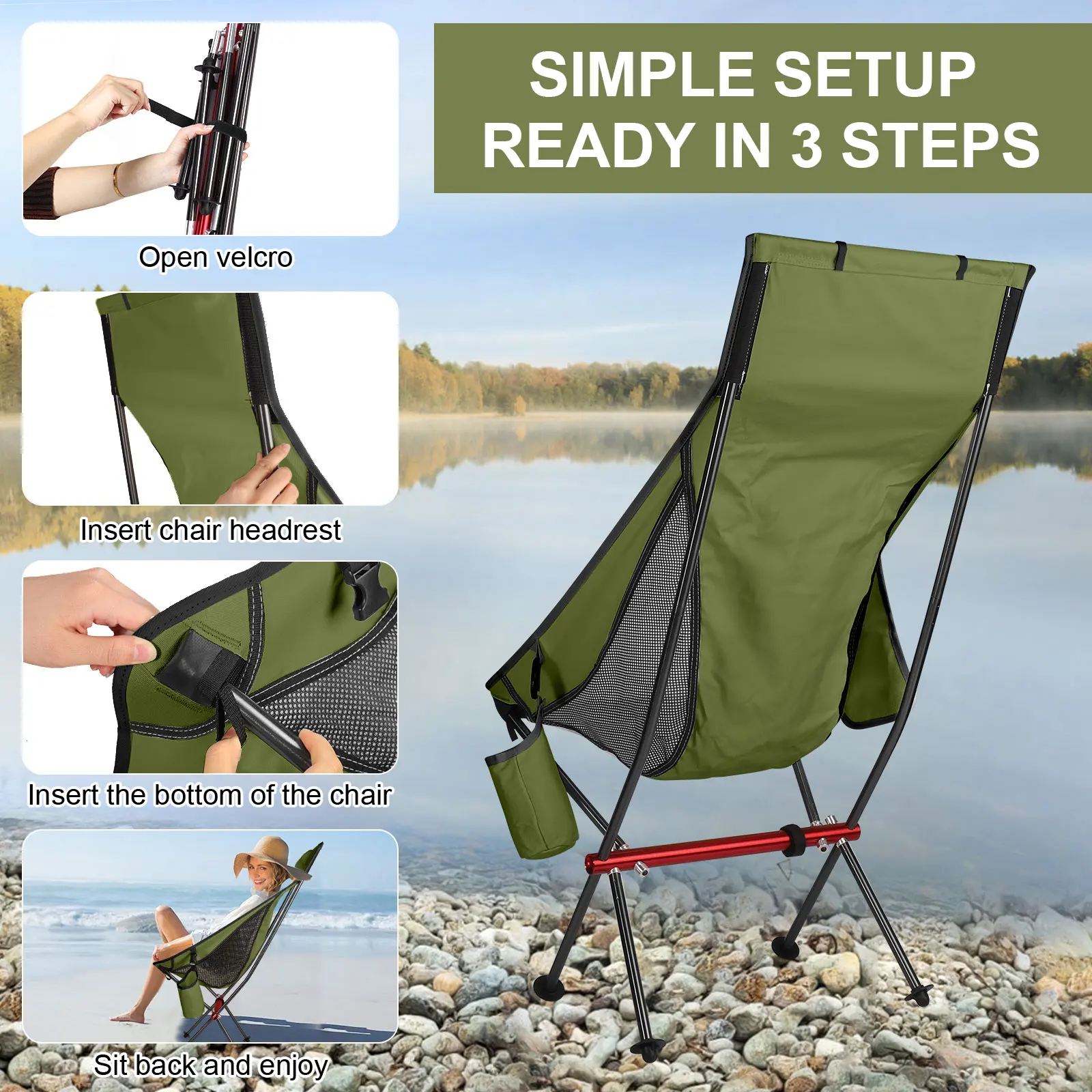 Outdoor Camping Ultralight Folding Chair Travel Chair Fishing BBQ Hiking Strong High Load 150kg Beach Oxford Cloth Fishing Chair