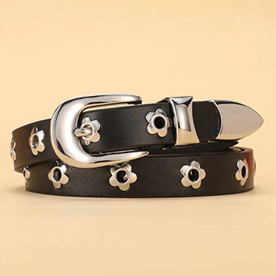 Classic Pu Material Black Belt Retro Hollow Women's Belt Punk Y2K Style Versatile Casual Decoration belt