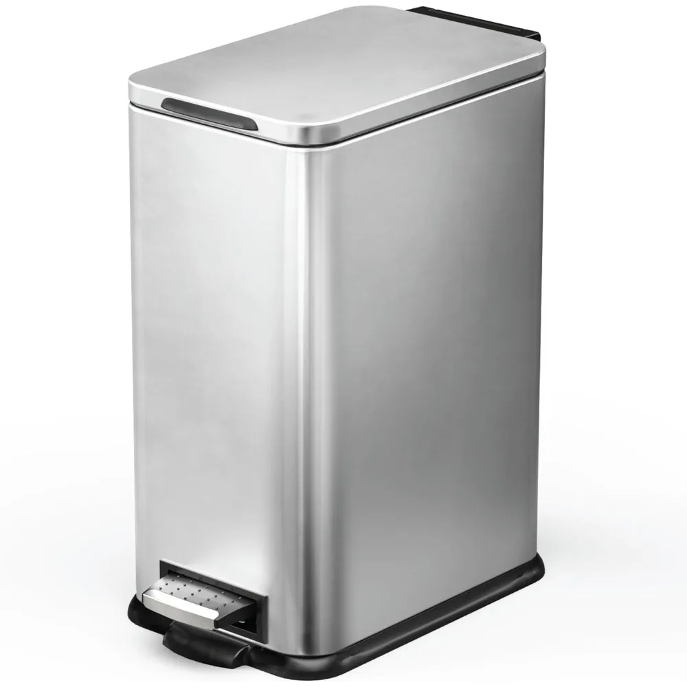 

4 Gallon Slim Kitchen Trash Can with Slow Close Lid and Step Pedal, Stainless Steel, Silver, 16.7 Liters