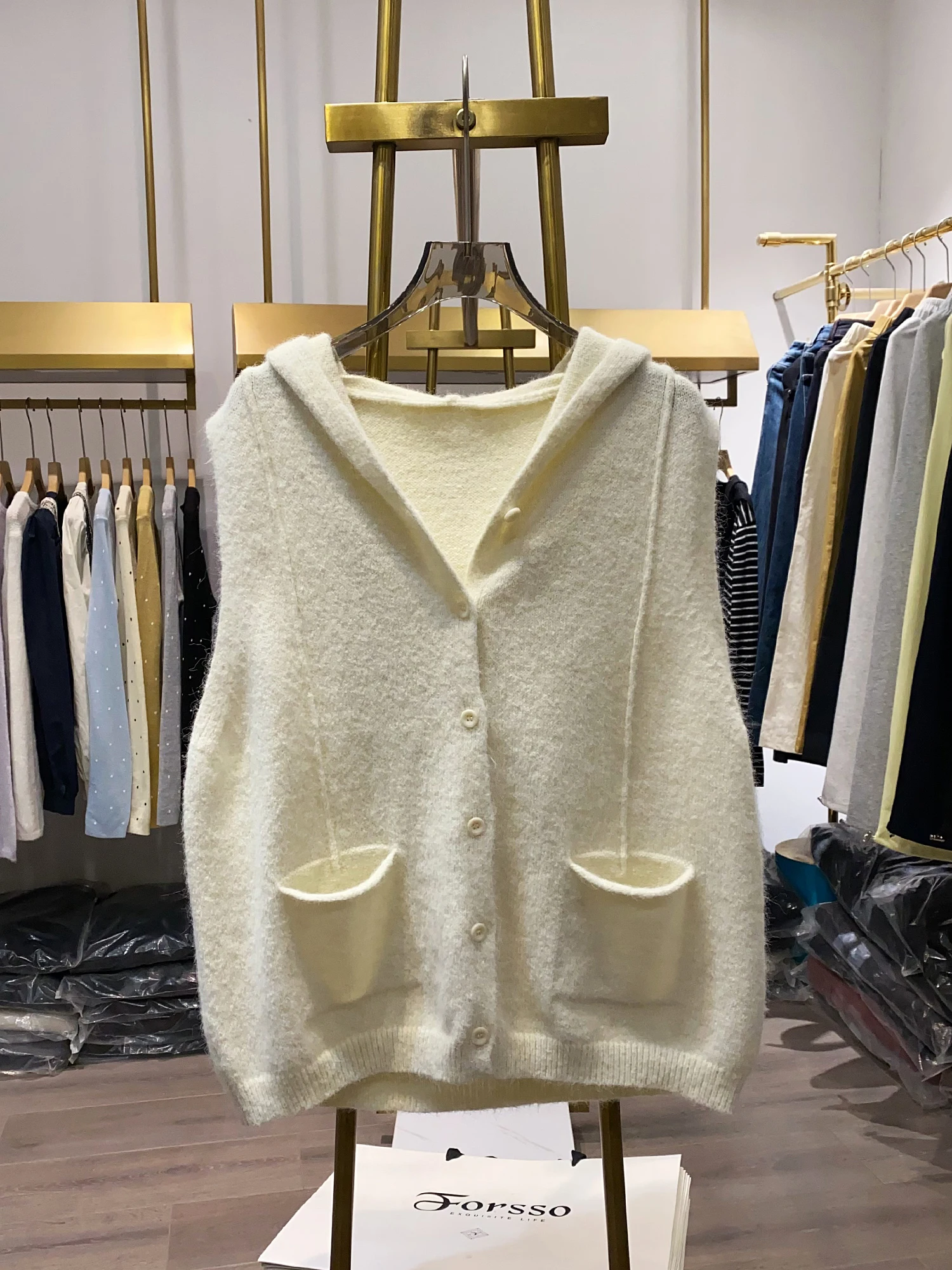 

Simple Basic Double ket Hooded Svel Vest New Autumn Sle Women's Faion Commute Sle Single Button Closure