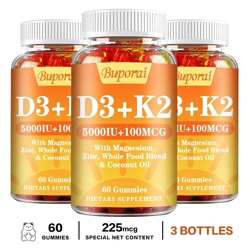 Vitamin D3 K2 Gummies - Strengthen Bones, Support Heart and Joint Health, Improve Immunity, Mood and Energy Levels