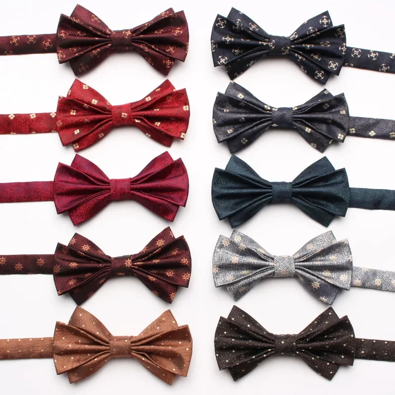 New yarn-dyed jacquard polyester bowtie men's wedding groom and best man suit bowtie double texture wholesale bowtie