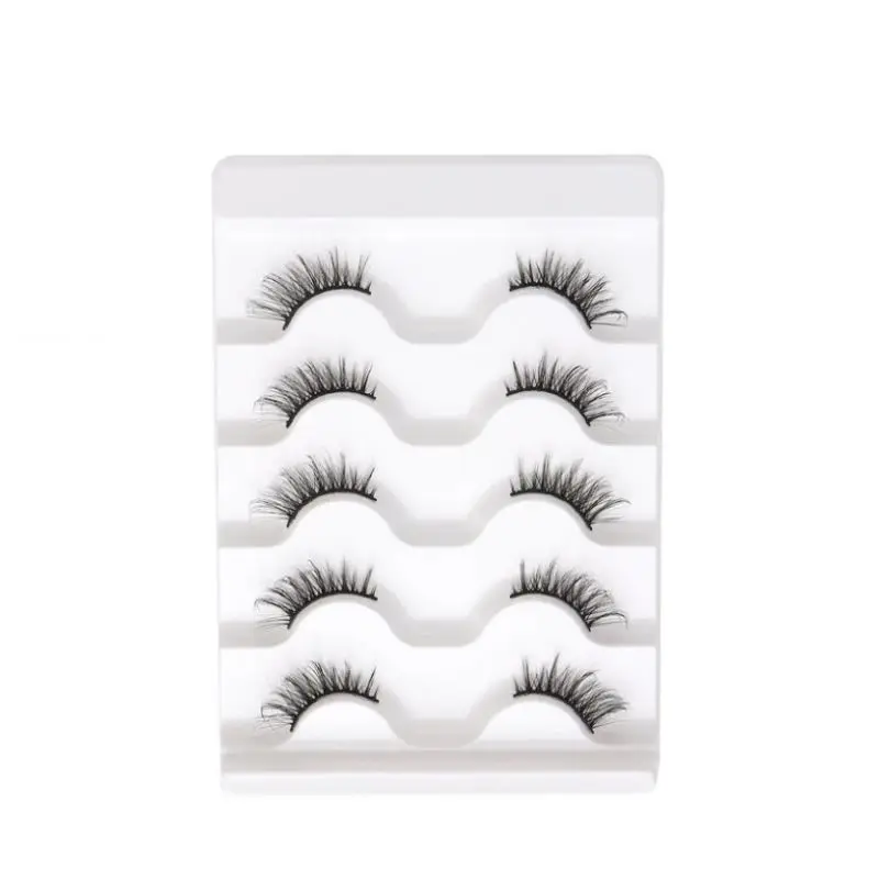 5 pairs/Tray Half 3d Corner Lashes short Natural warping Handmade cotton band eyelash with support custom