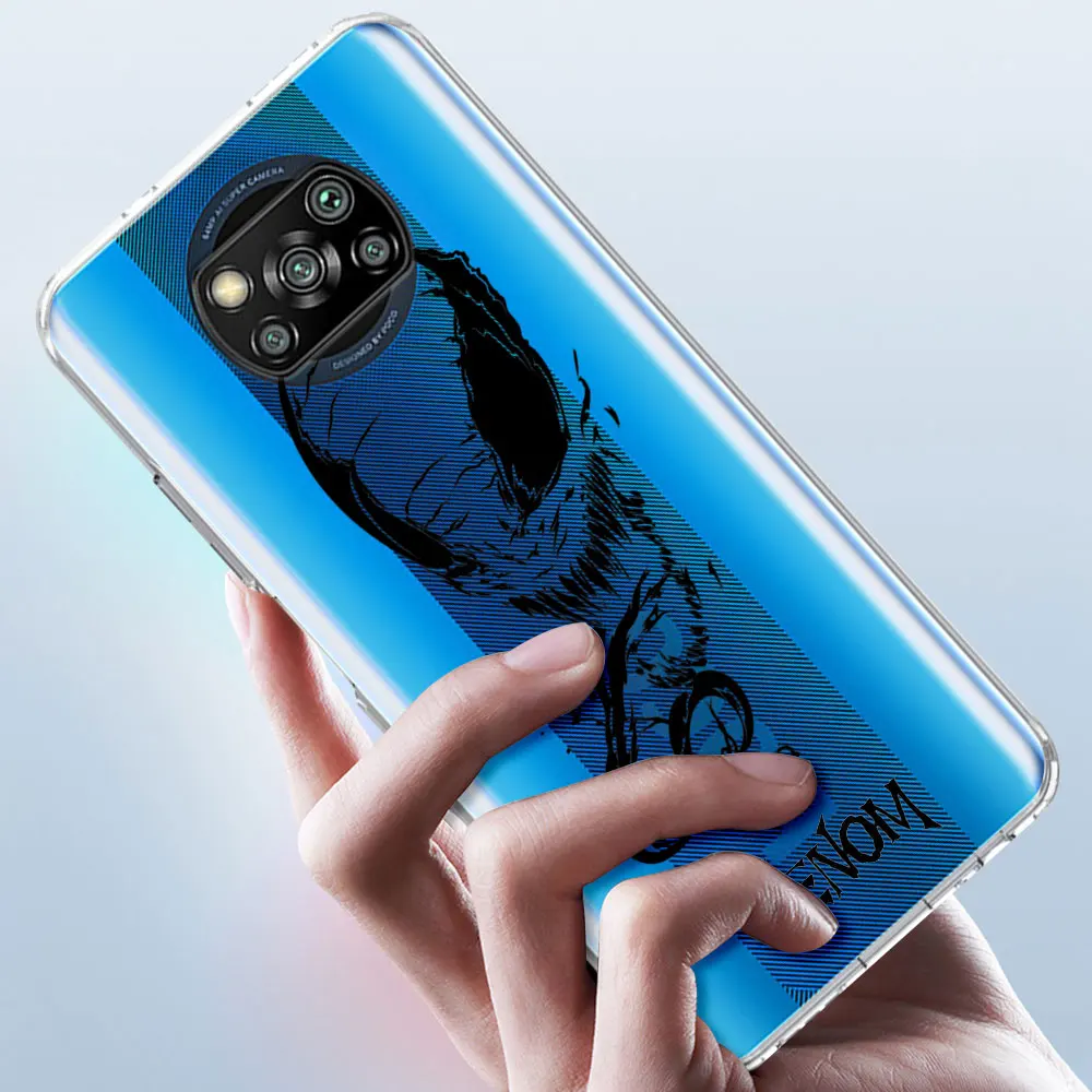 Marvel Venom Case for Xiaomi Poco M3 M5 X4 F4 F5 M4 M5s X3 NFC X5 X6 Pocophone F1 F2 Pro F3 GT TPU Transparent Soft Phone Cover