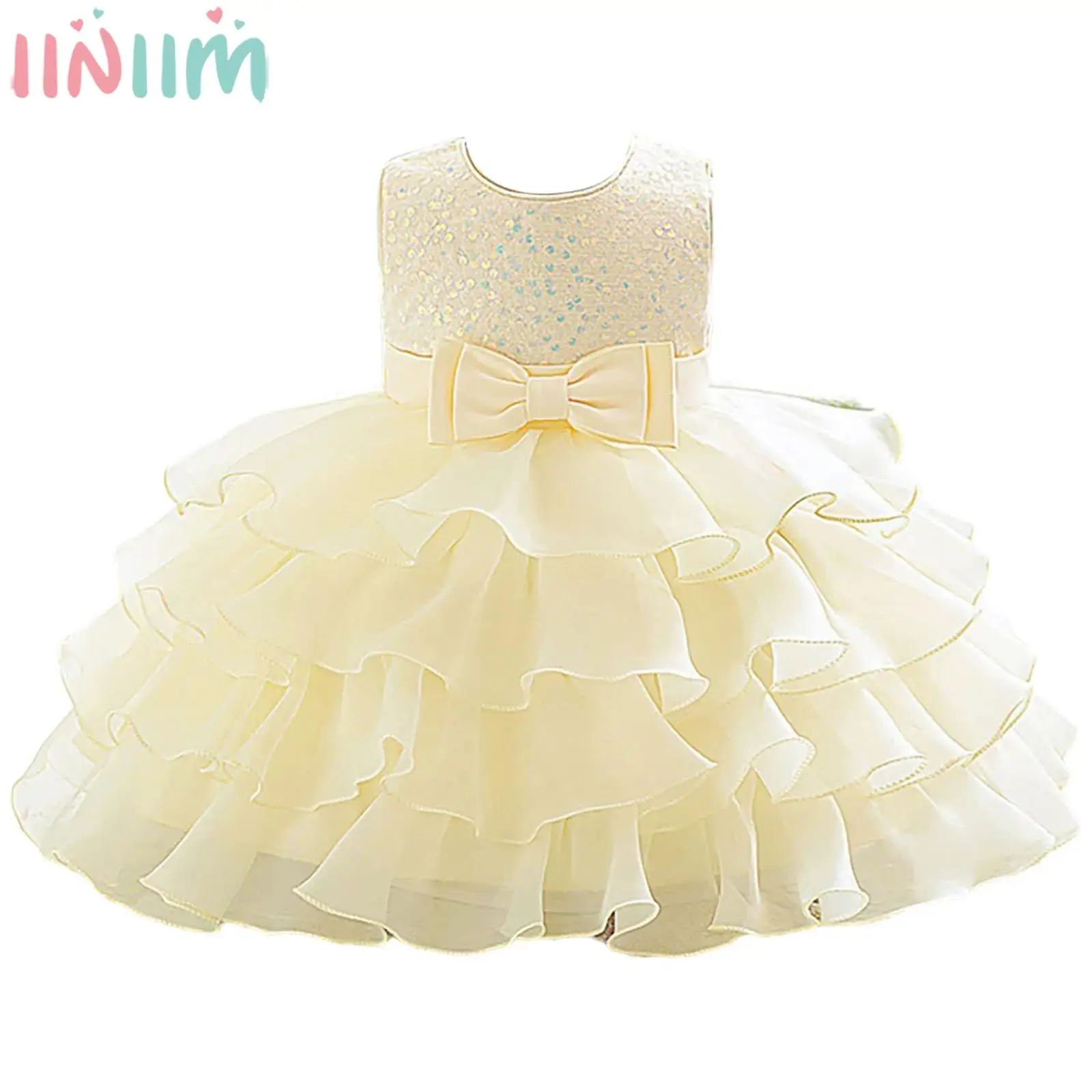 

Baby Wedding Flower Girl Dress Sleeveless Sequin Tiered Tutu Princess Ball Gown Birthday Party Cake Smash Pageant Formal Costume