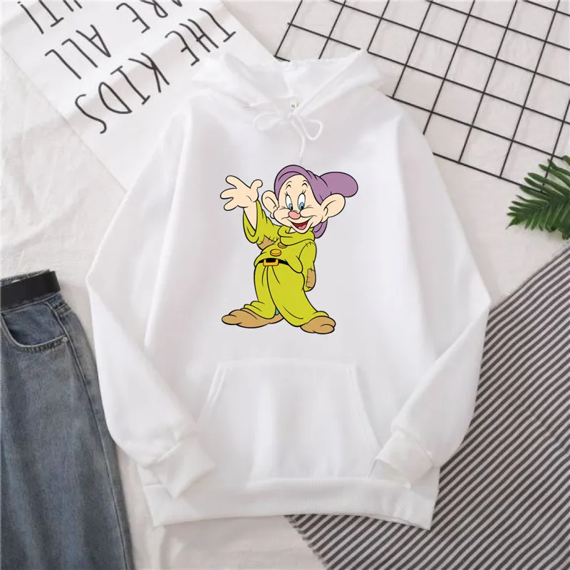 Sweat à capuche à manches longues pour femmes, sweat-shirt de sport d'hiver, vêtements pour femmes, dessin animé kawaii, nain Dopey, blanc neige, mignon