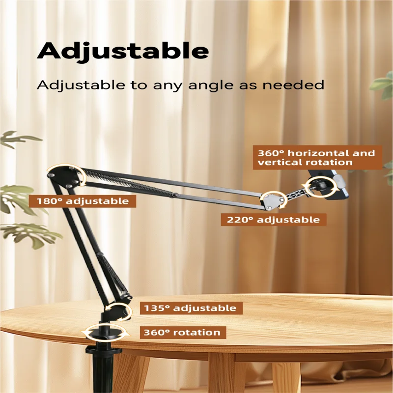 RP02 Foldable Extendable Microphone Stand Bracket Adjustable Suspension Boom Scissor Arm Mic Cantilever Holder Phone Clamp table