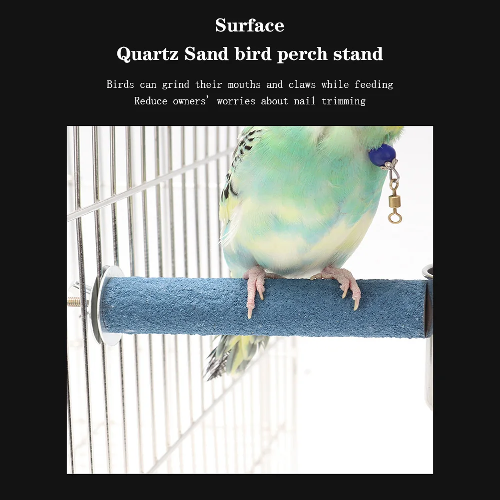 Bird Perch Stand With Feeding Bowl Wooden Quartz Sand Bird Cage Perch Stand Parrot Stainless Steel Food Water Bowls For Parakeet