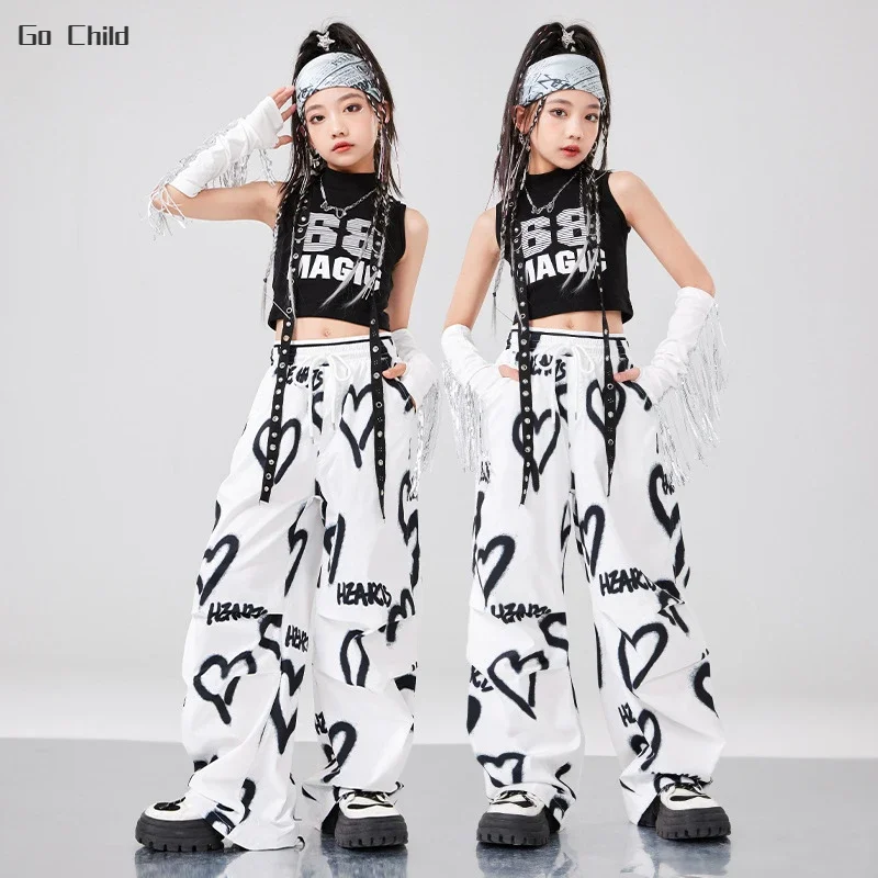 

Hip Hop Kids K-pop Crop Top Street Dance Love Cargo Pants Girls Streetwear Joggers Child Sweet Jazz Costumes Stage Clothes Sets