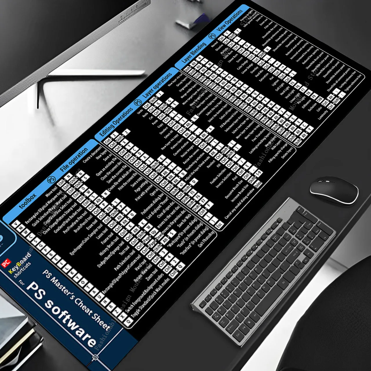 Photoshop Professional Shortcuts Keys Mouse Pad Desk Mat PS Master's Cheat Sheet Mousepad Gaming Office Users Deskpad