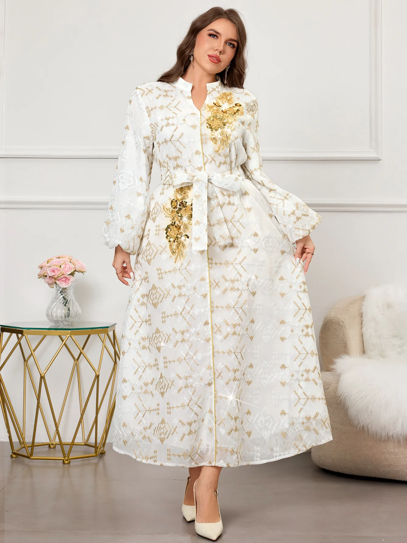 Donne Abiti Musulmani Abaya Party Abito Lungo Eid Paillettes Lace Up Abiti Ramadan Jalabiya Marocco Dubai Abaya Islam Arabo Caftano