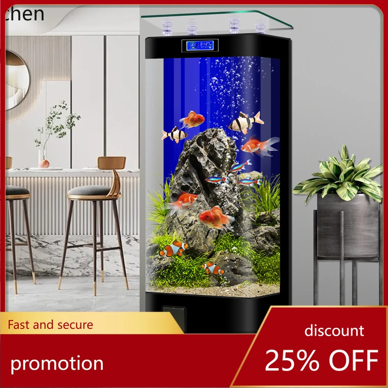 

YFY Smart Heat Bending Integrated Glass Fish Tank Living Room Vertical Goldfish Tank Ecological Aquarium