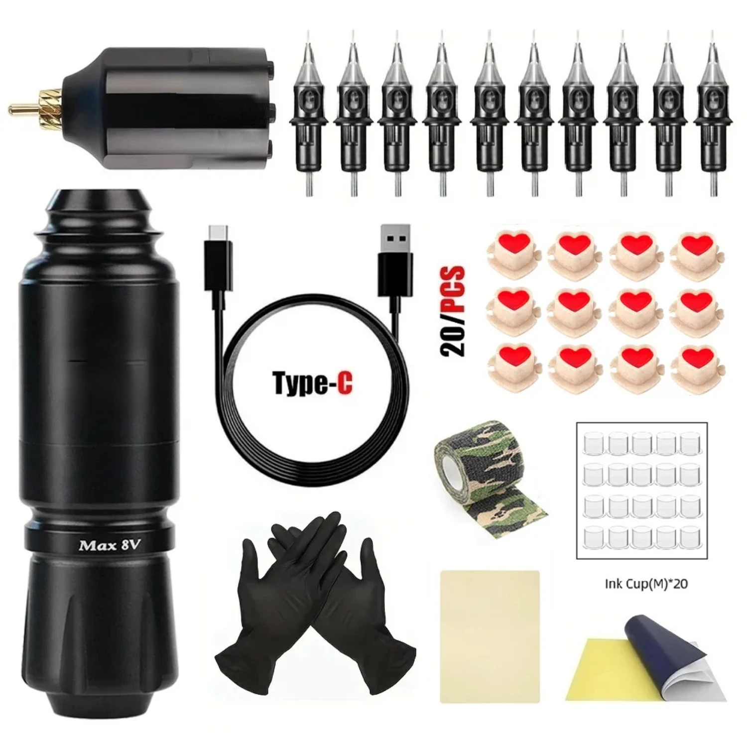 

Wireless Tattoo Machine Kit Professional Tattoo Gun With 10pc Cartridge Needles 1300mAh Battery Cordless Tattoo Pen Kit Complete