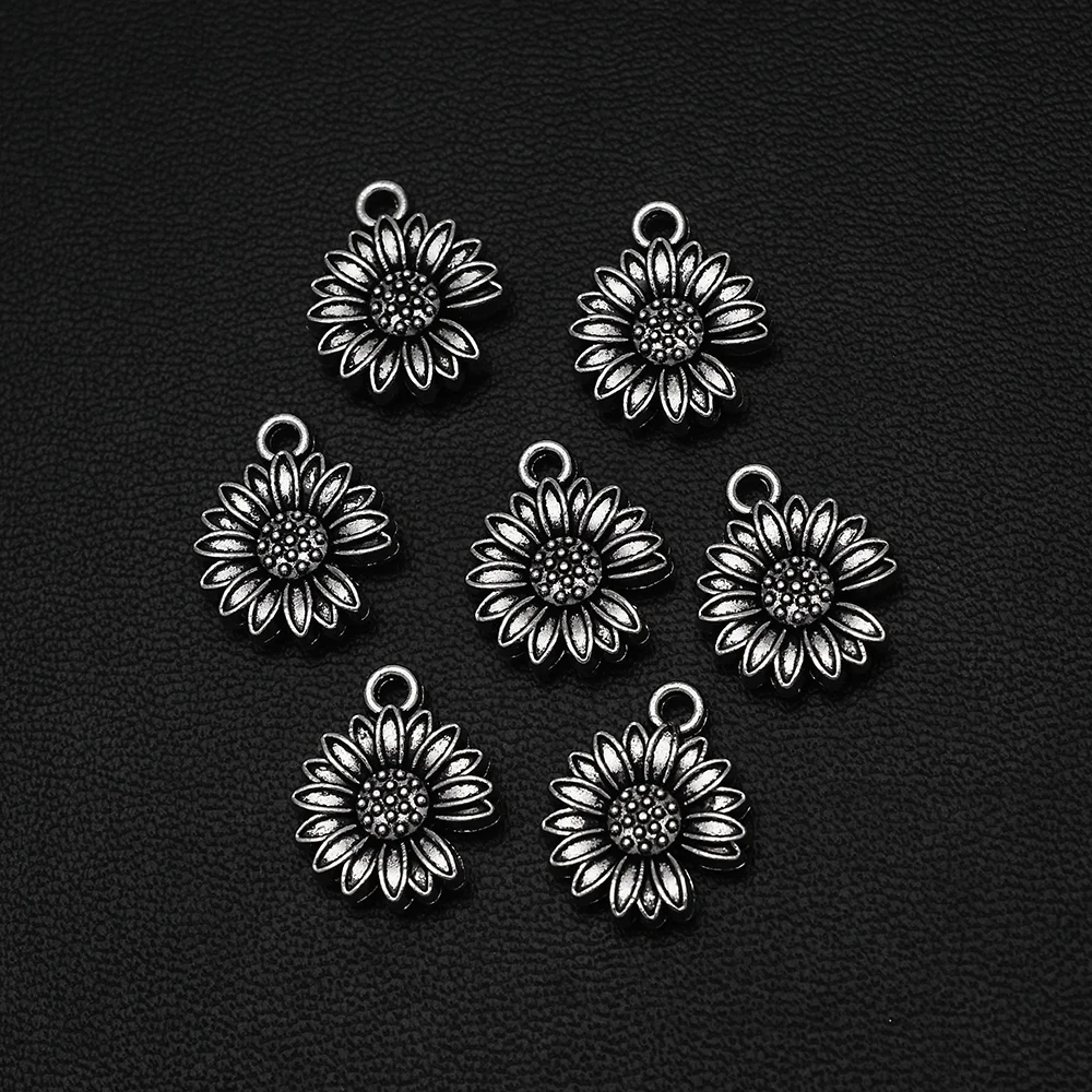 20pcs/lot--12x15mm Antique Silver Plated Sunflower Daisy Charms Pendant For Diy Jewelry Making Finding Supplies Accessories