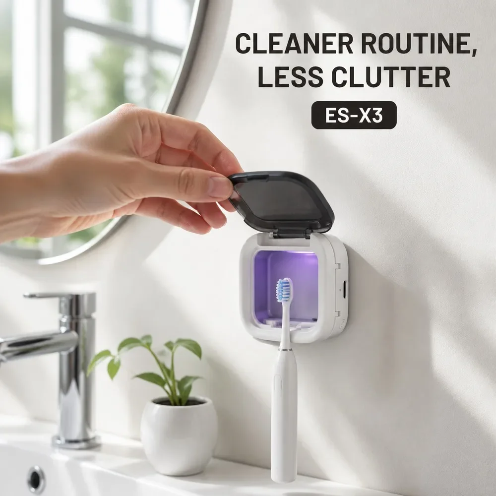 Mini Toothbrush Sterilizer Case UVC Care 3-Min Cycle 65°C Dryer Magnetic Holder For Bathroom Travel Type-C ES-X3 02