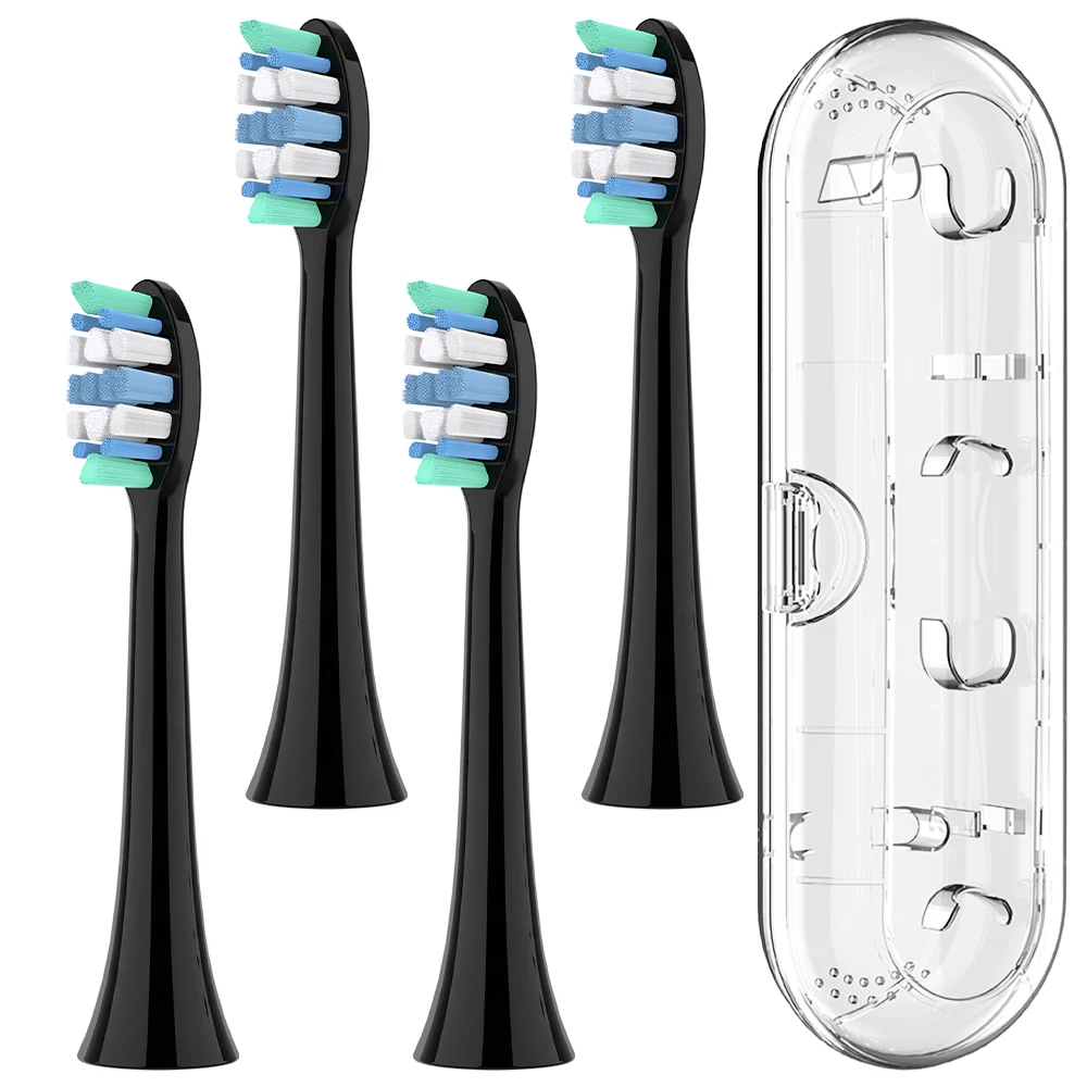 4 Professional Replacement Brush Heads with Clear Toothbrush Travel Case Compatible with Philips Sonicare Electric Toothbrushes