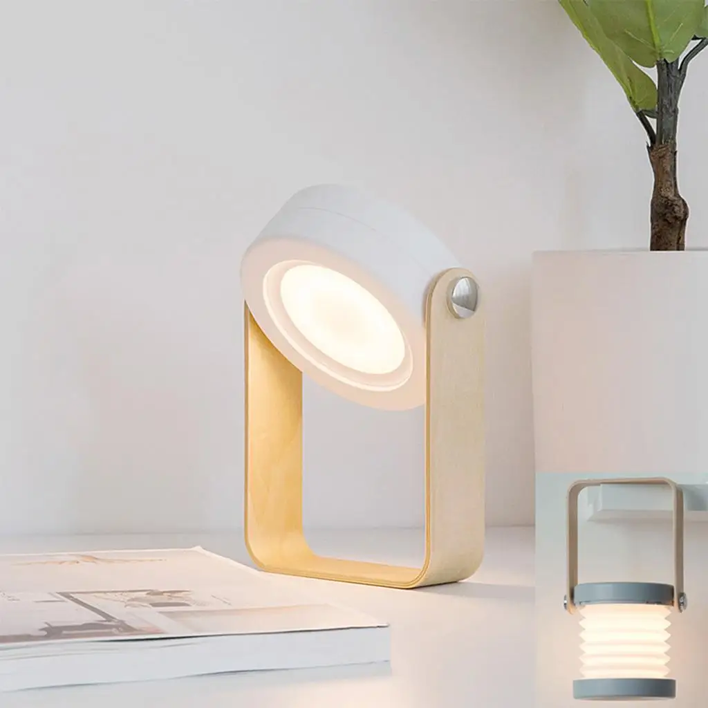 Portable Lantern Lamp Wooden Handle USB Charging LED Desk Light Creative Bedside Lamp for Home