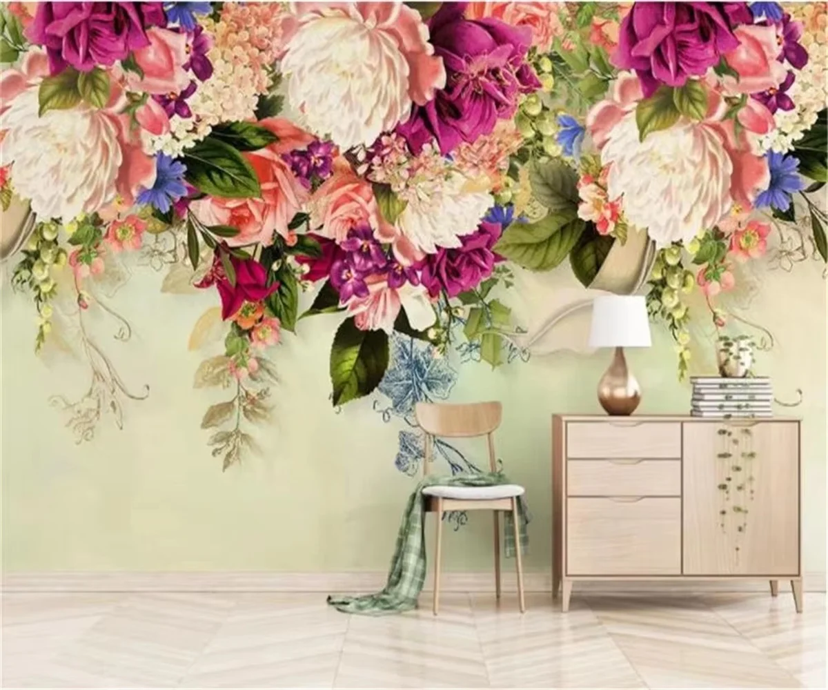 

Customized wall papers home decor painting Nordic hand-painted peony flower wallpaper living room TV background wall wallpaper