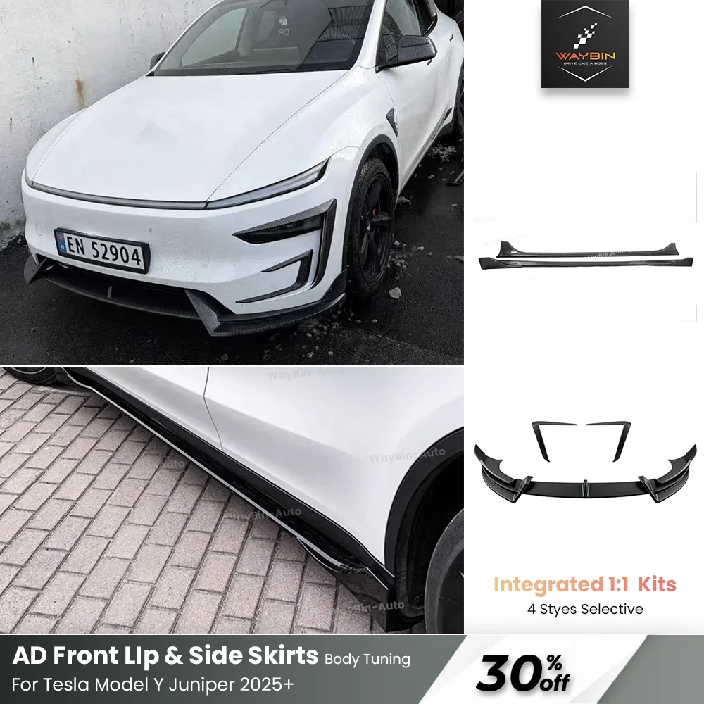 

For Tesla Model Y Juniper 2025+ AD Front Lip Spoiler -Glossy Black Body Kit Bumper Trim Side Skirt Original Fix Car Accessories