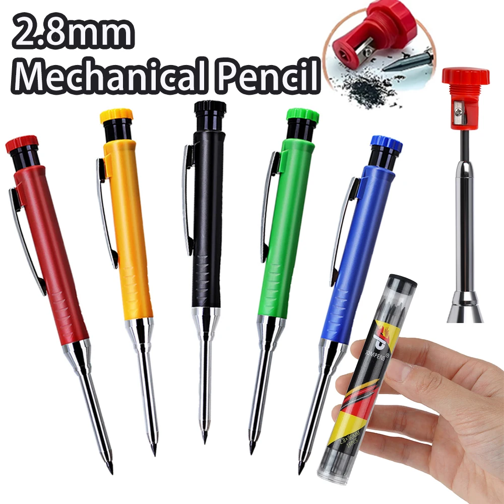

2Pcs/Set 2.8mm Deep Hole Woodworking Mechanical Pencil Set with Black lead and Built-In Sharpener Carpenter Drawing Tool