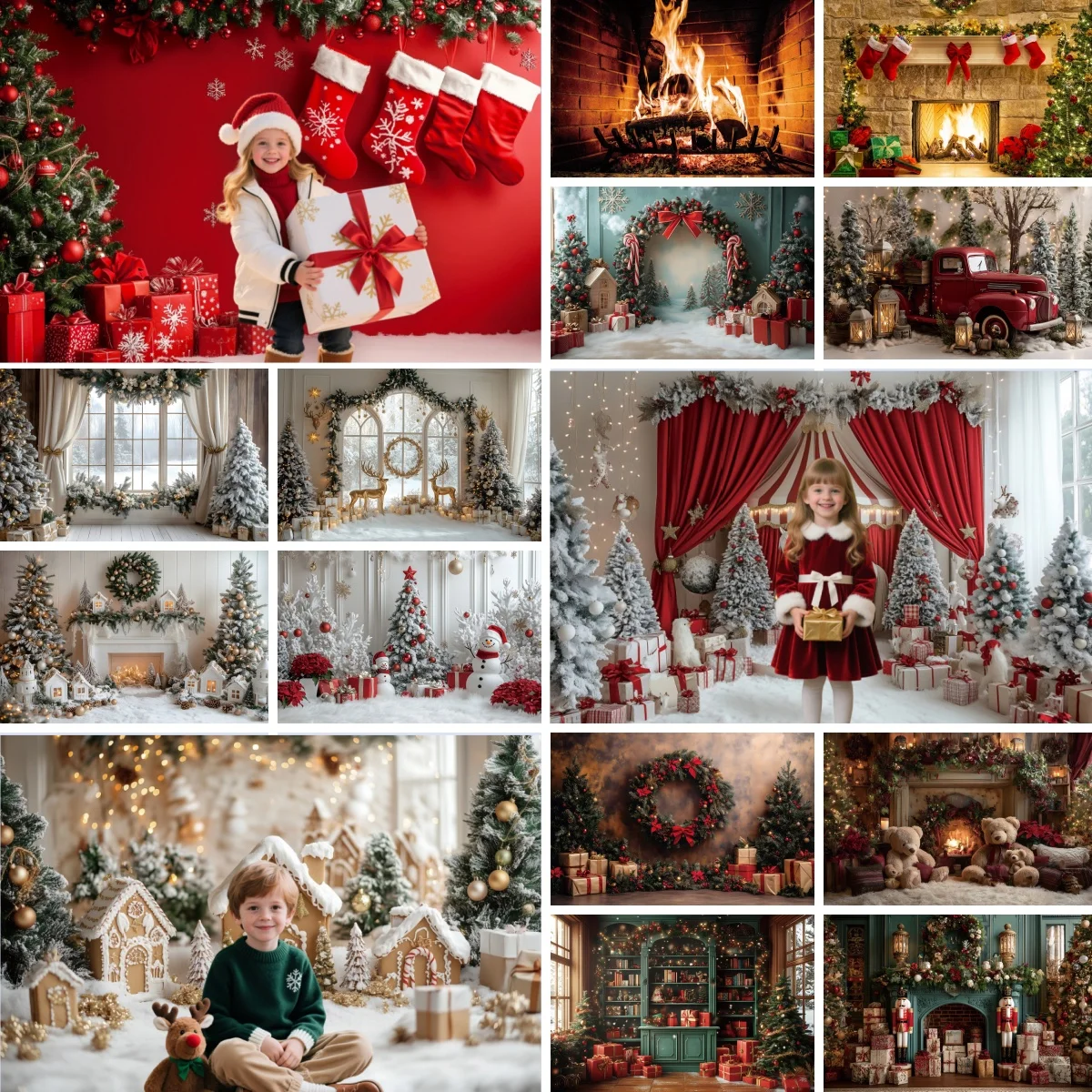 

2025 Christmas Photography Backdrop Winter Gingerbread House Fireplace Xmas Tree Kid New Year's Eve Party Decor Photo Background