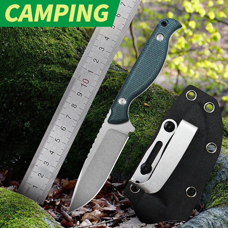 

New Arrival Camping Fixed Knife D2 Blade Linen Handle Outdoor Hiking Hunting Survival Bushcraft Knives with K-sheath 0173