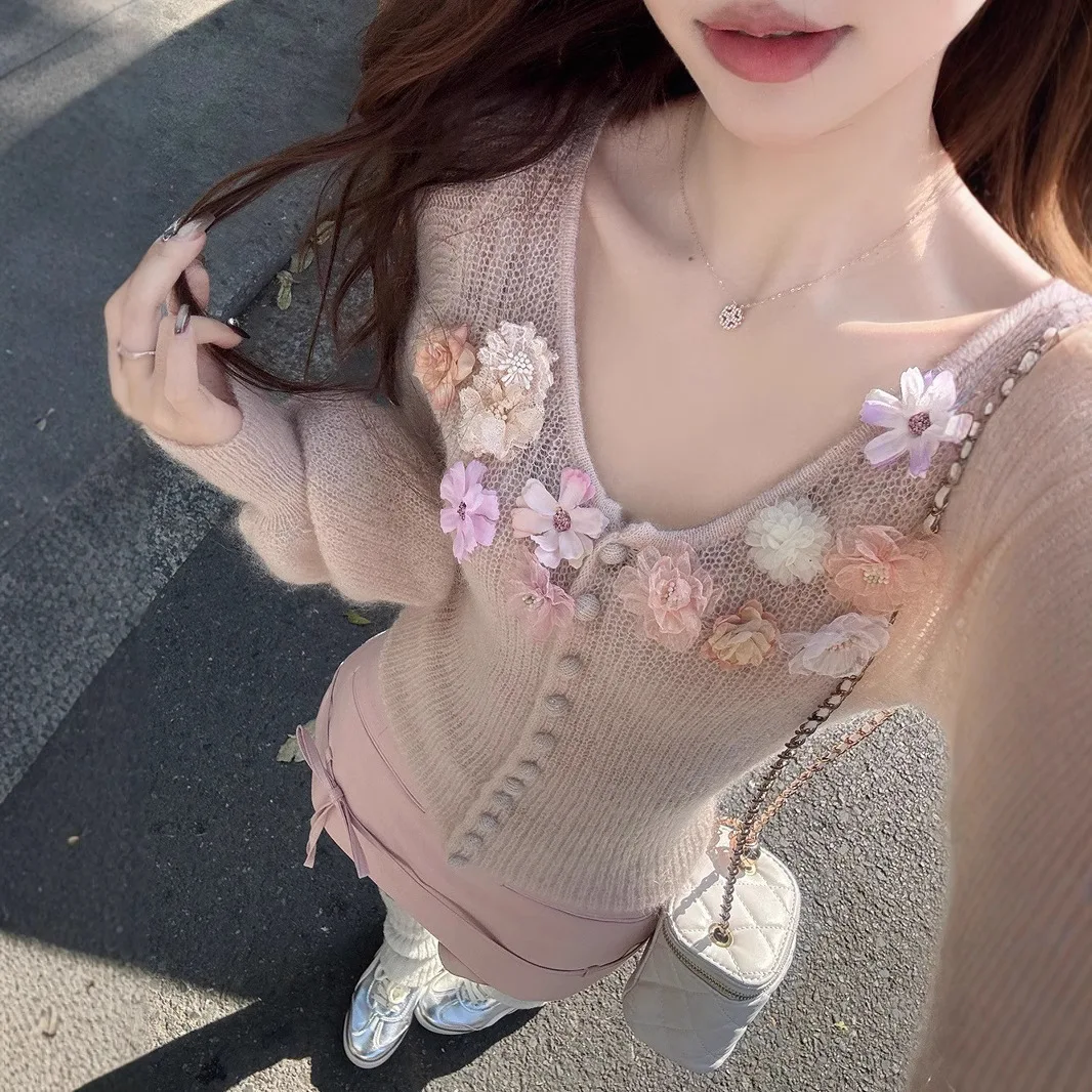 

Cardigan Women Print Sweaters Single Breasted Jumpers Slight Strech Casual Autumn Buttons Spliced 2025 Sexy Slim Fit Basics