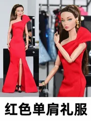 Fashion Red 1/6  Doll Clothes For Barbie Dress For Barbie Clothing Princess Evening Party Gown Frock 11.5