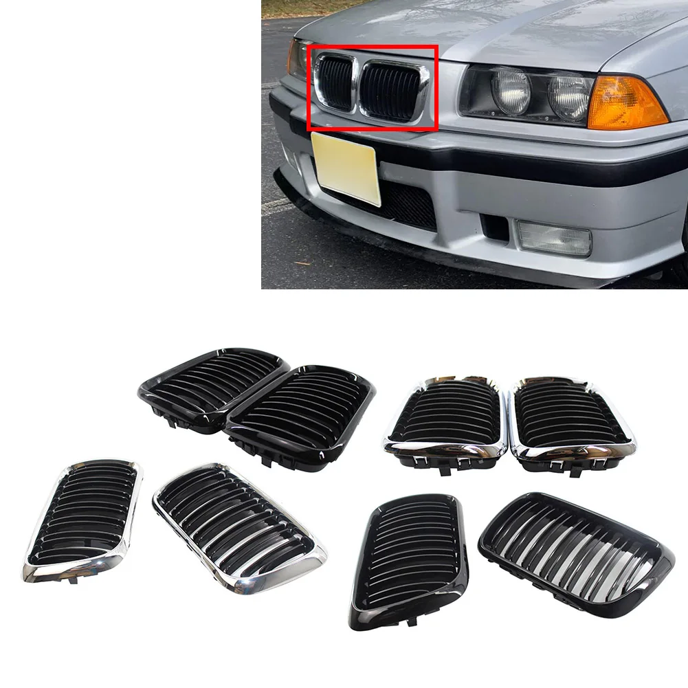 1 Pair Front Hood Kidney Grille Upper Radiator Grill ABS For BMW 3-Series E36 M3 1996 1997 1998 1999