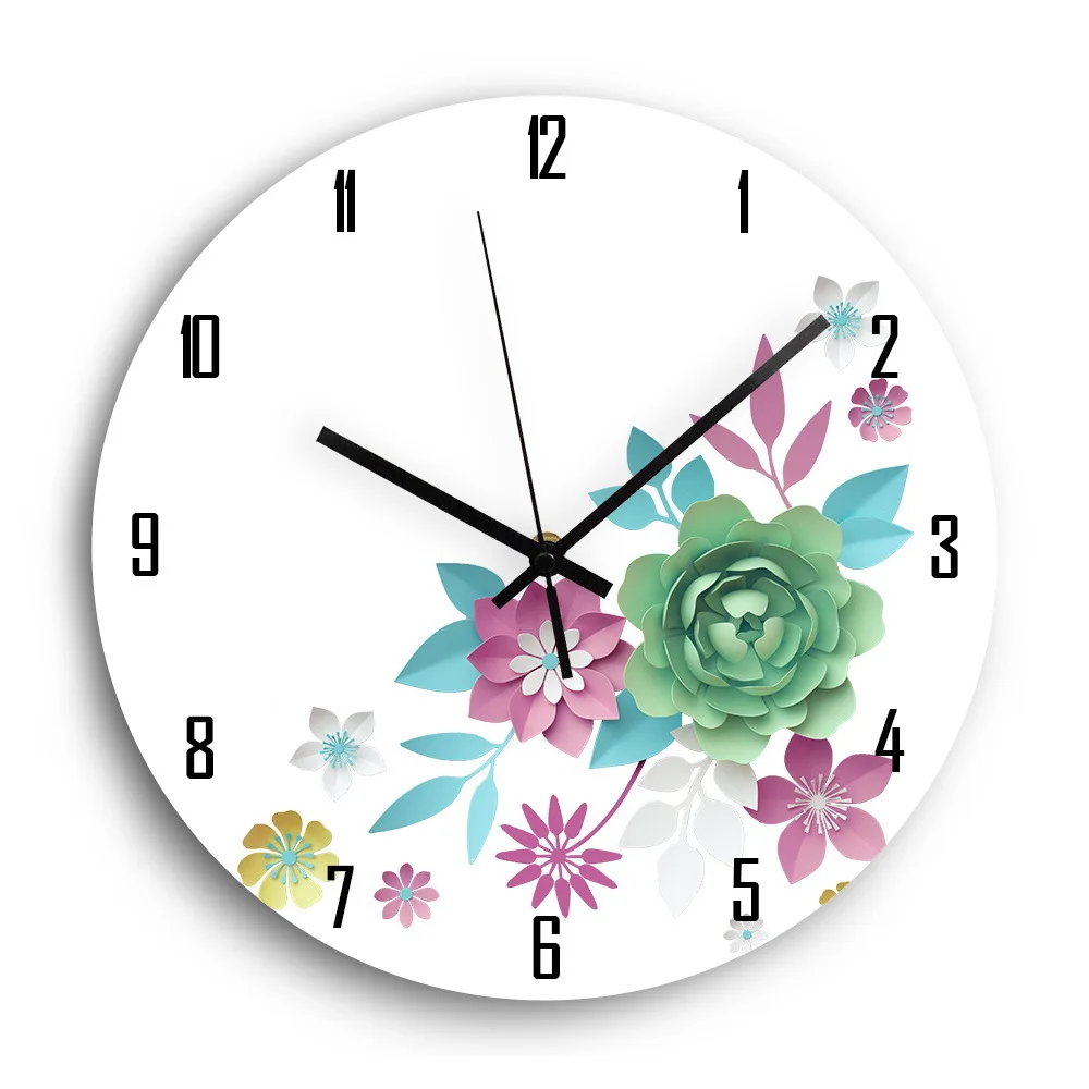 Rustic Wall Clock Round Quartz Wall Clock Acrylic Clock with Flower Pattern Gift Best Seller Drop Shipping Available