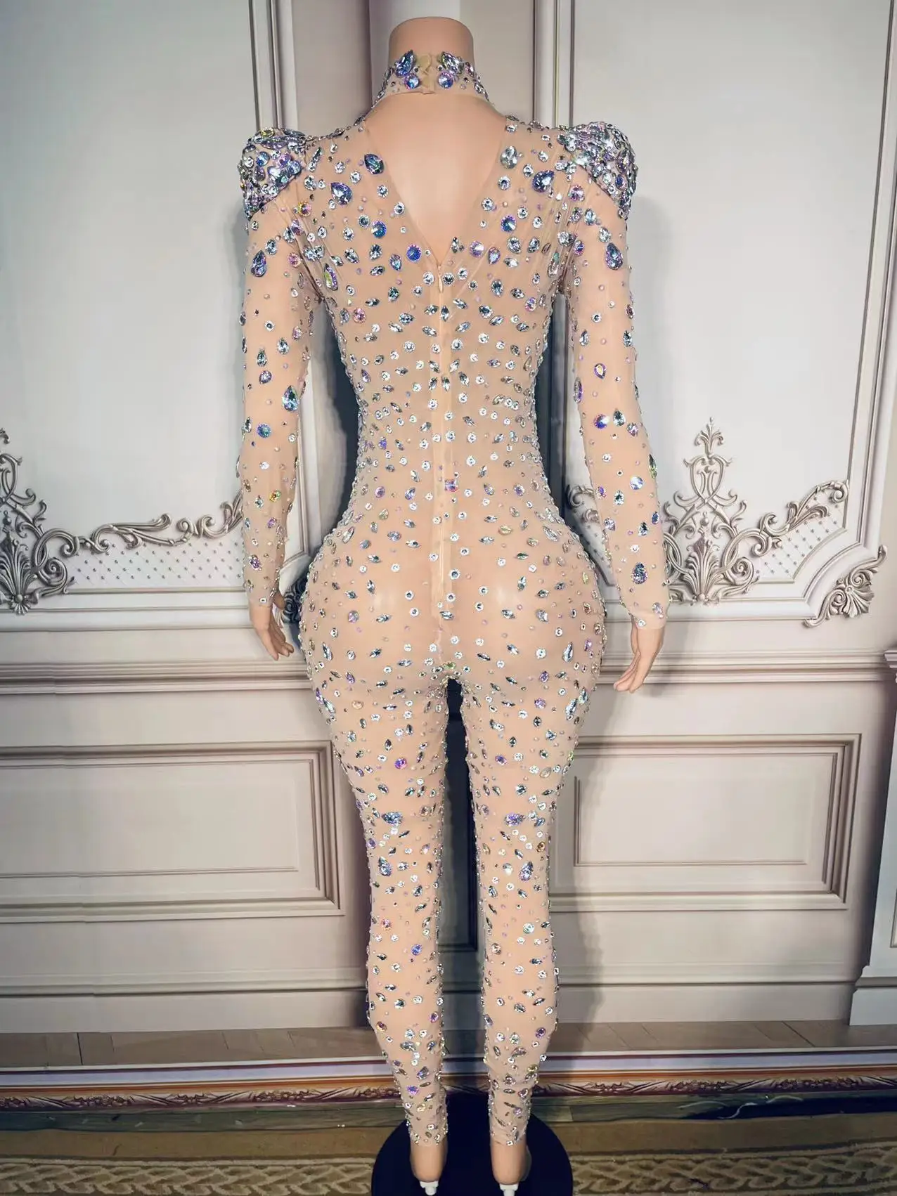 Handmade AB Rhinestones Colorful Jumpsuit Dancer Prom Performance Celebrate Outfit Evening Birthday Big Stones Costumes Jumpsuit