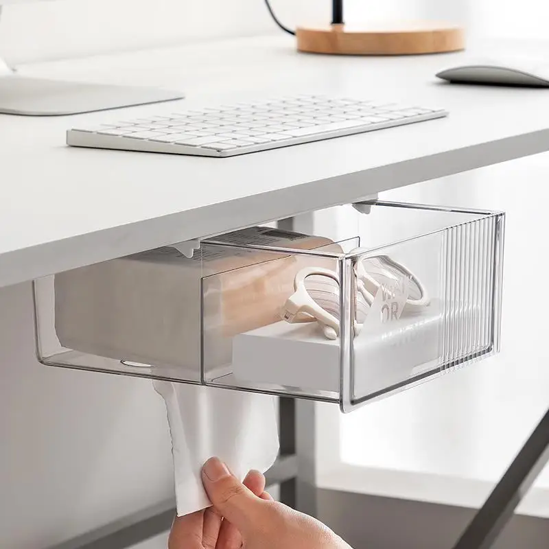 

Невидимый органайзер для хранения в виде выдвижного ящика, коробка для салфеток, настольный органайзер для канцелярских принадлежностей, пластиковая прямоугольная однослойная подставка без ручки