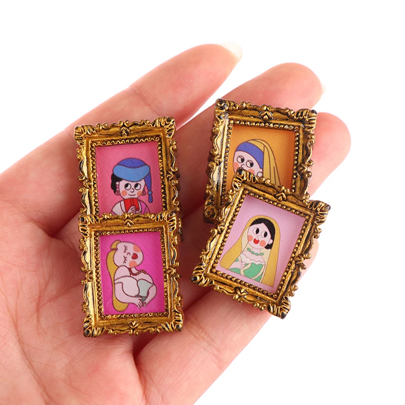 2Pcs Vintage Dollhouse Miniatures Photos Painting Mural Wall Picture For Dollhouse Painting Mini Dollhouse Furniture Toys