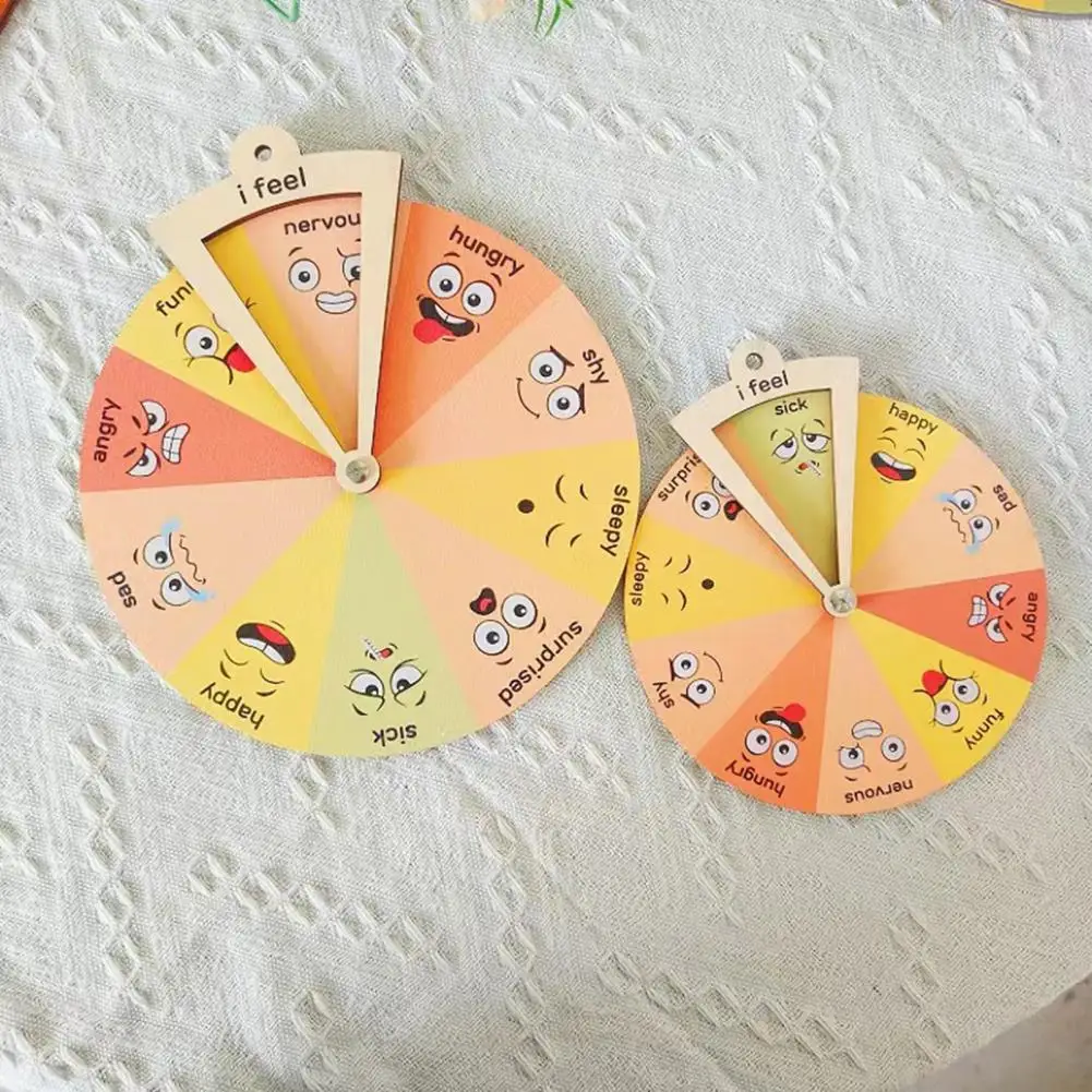 Children Feelings Wheel Toy Kids Wooden Emotion Wheel Wooden Emotion Regulation Spinner for Kids Emotional Learning for Children