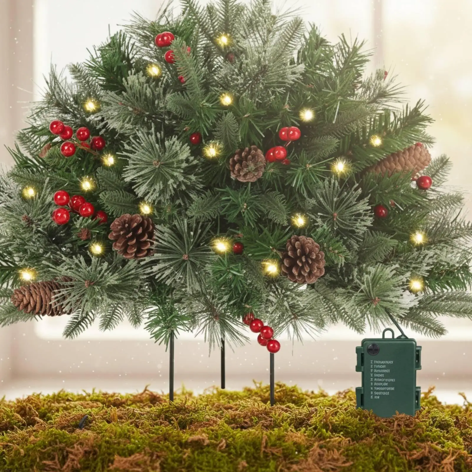 Lighted Half Round Christmas Tree Garden Stake for Narrow Spaces Front Yard Holiday Decor