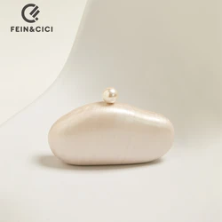 Shell Clutch Bag Acrylic pearl color purse women wedding evening party cute ivory pearl coffee color handbag new 2024