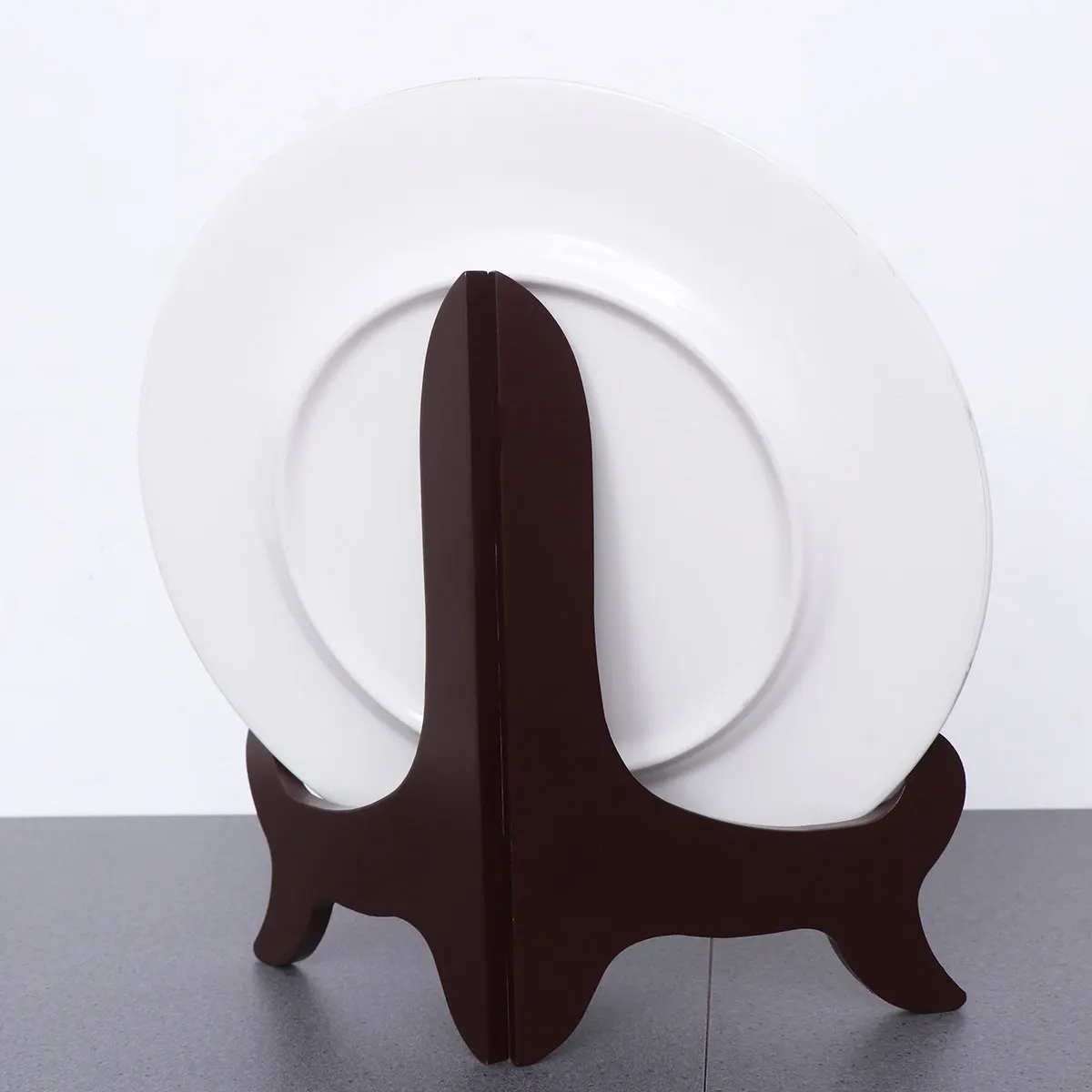Eco Friendly Wooden Display Stand Curved Base for Plates Tea Cake Dish Holder Book Stand Art Easel Home Office Decor Plate