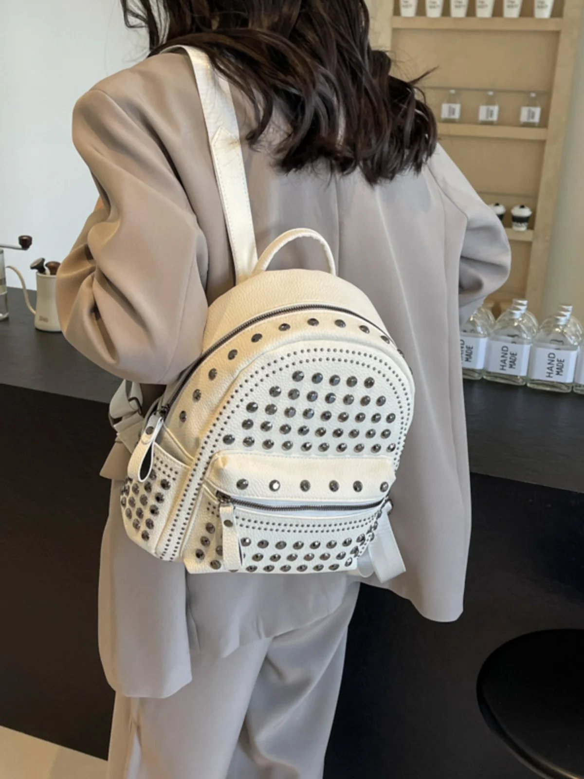 

Korean Style Soft Leather Backpack Ladies Double Shoulder Rivet Versatile Backpack New 2026 Student Bookbag Ins Super Popular...