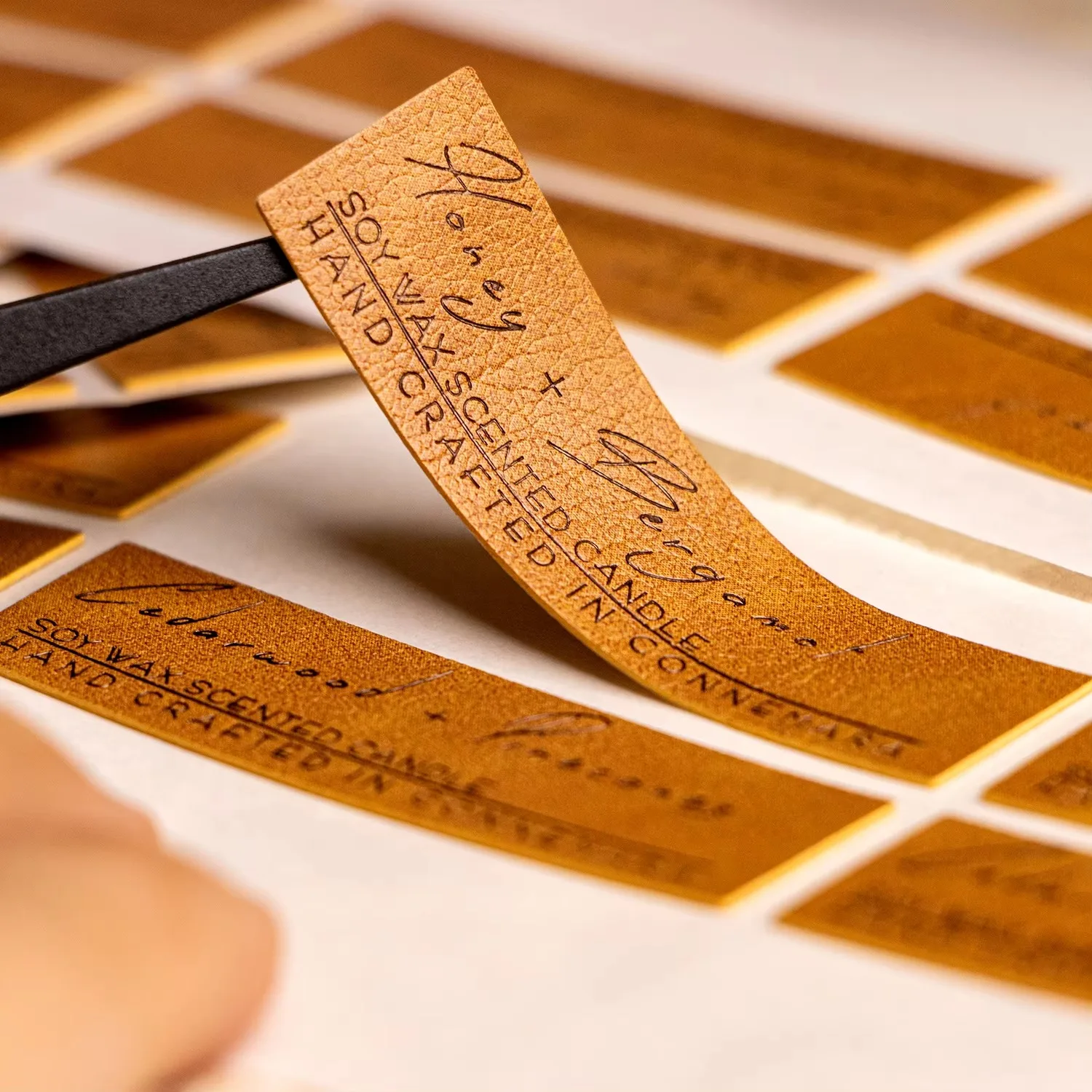 تسميات PU الفاخرة المخصصة | ملصقات جلدية منقوشة | ذاتية اللصق | تغليف عطور الشموع #2