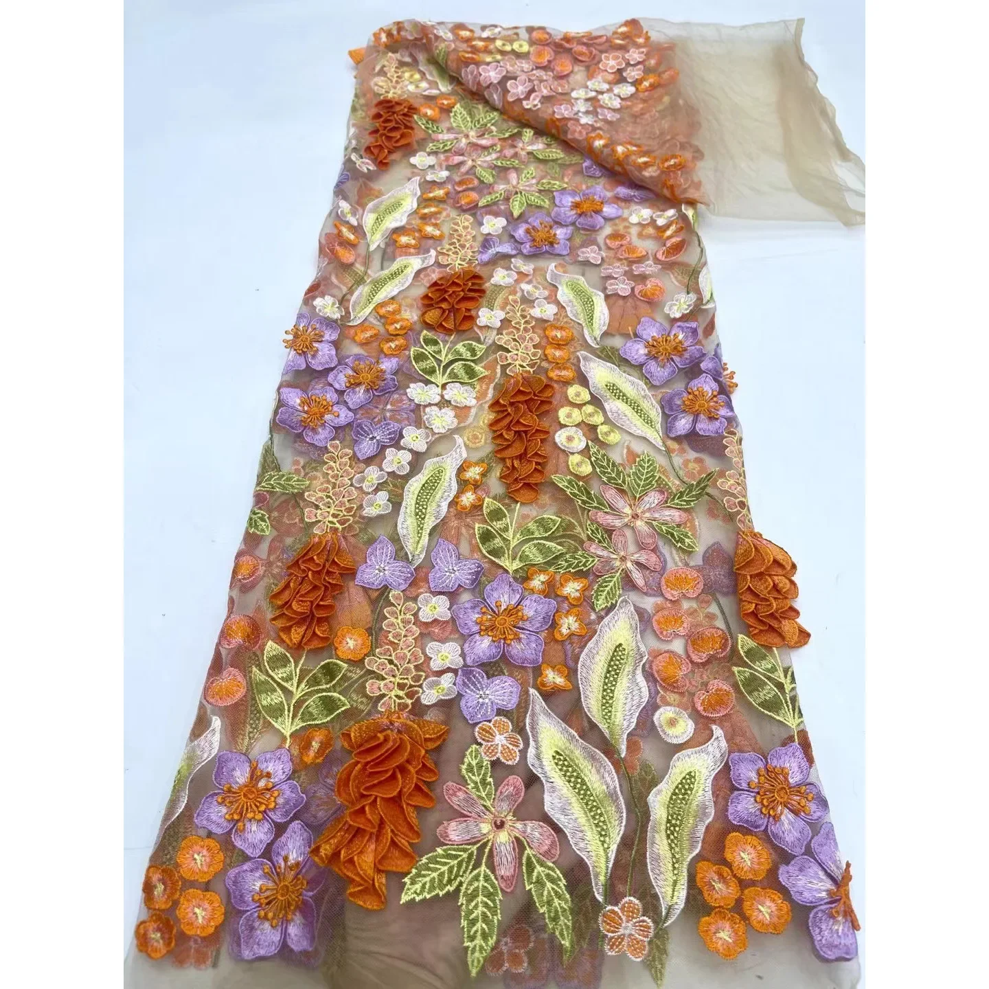 130CM Wide Colorful Three-Dimensional Grape Floral Embroidery Mesh Lace Fabric for Dress Skirt Fashion Bag Accessories R208