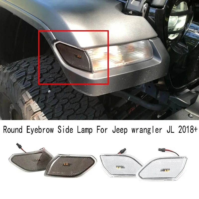 Led Front Side Marker Light Turn Signal Lamp Round Eyebrow Side Lamp For Jeep Wrangler JL 2018+