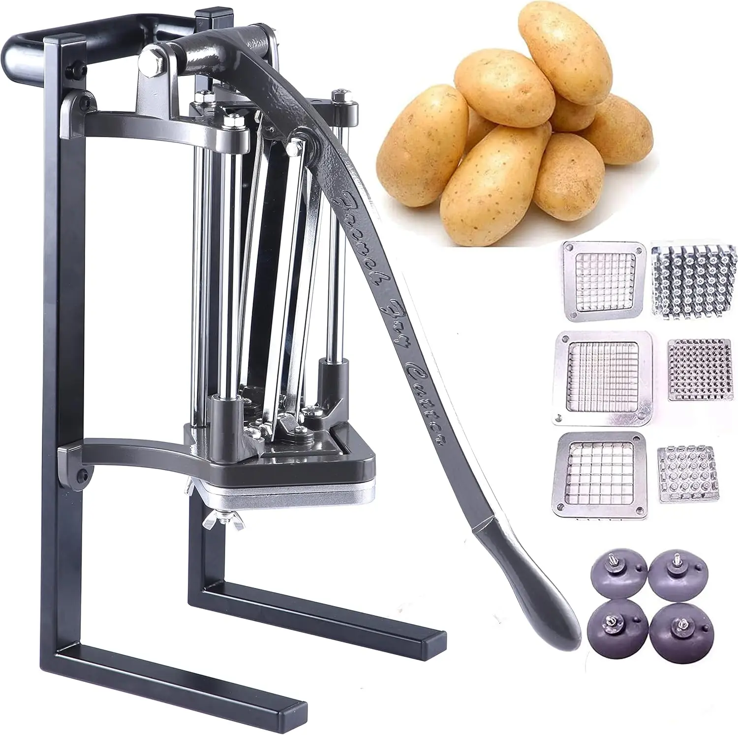 Fry Cutter Commercial Grade Potato Slicer with Stand Suction Feet Complete Set, Includes 1/4