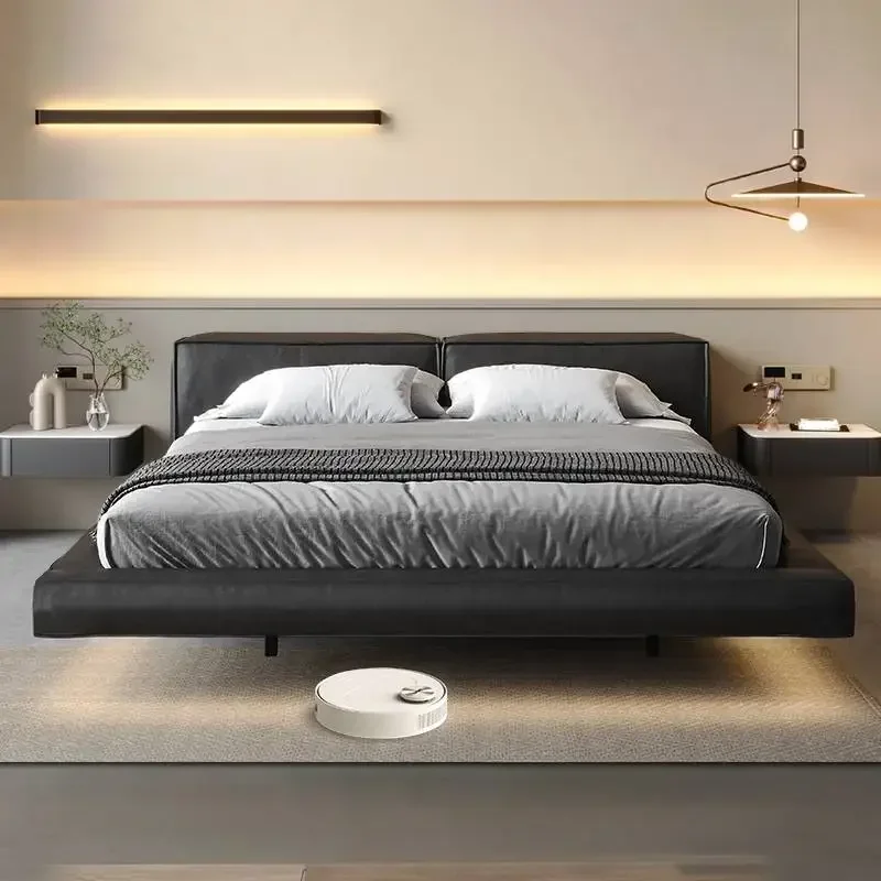 Designer Black Double Bed Waterproof Full Size Modern Wooden Double Bed Luxury Platform Floor Camas De Dormitorio Furniture