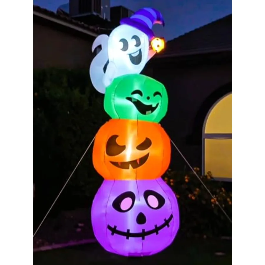 

Halloween Inflatable Outdoor Decorations, 8.8FT Giant Stacked Ghosts and Pumpkins with Built-in Lights, Blow Up Yard Decor for